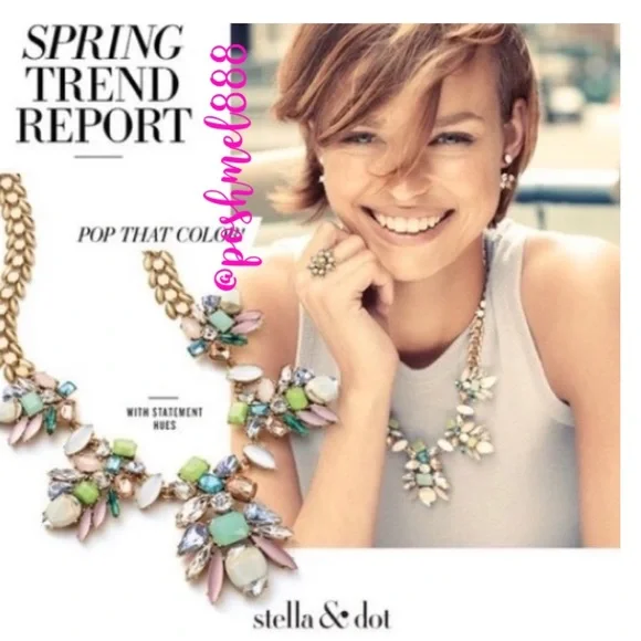 Stella & Dot | Mint Green + Crystal Retired Trellis Statement Necklace - Picture 1 of 10